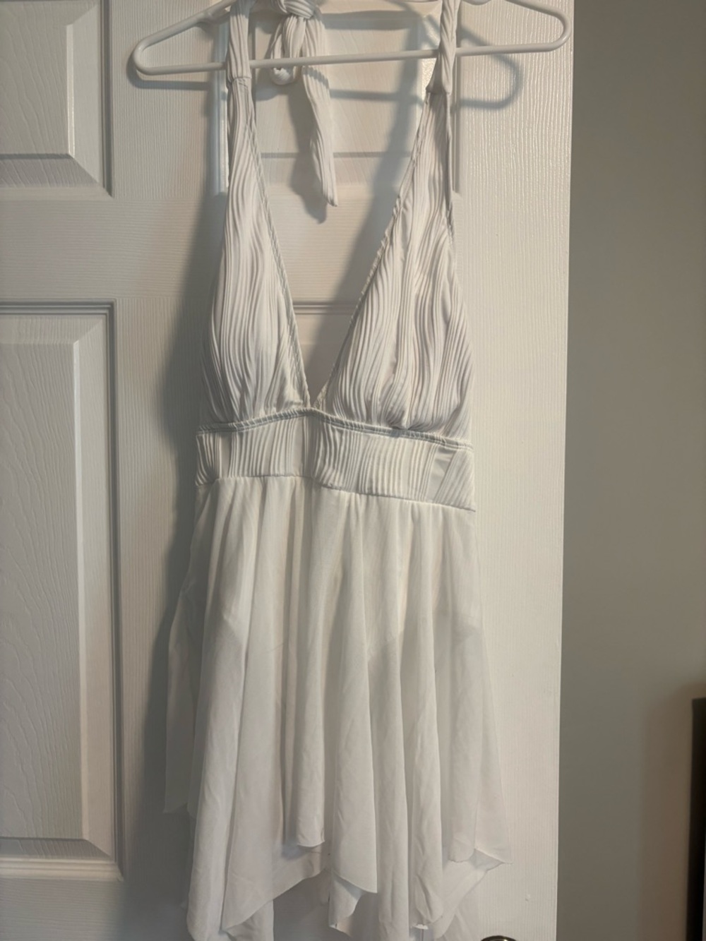 White Halter Plunge Chiffon One Piece Bathing Suit